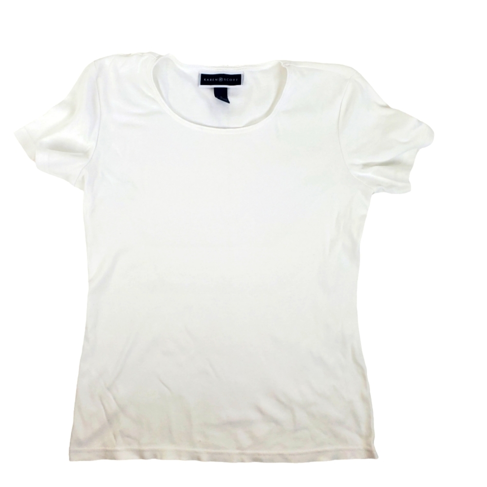 Karen Scott white cotton short sleeve tee S